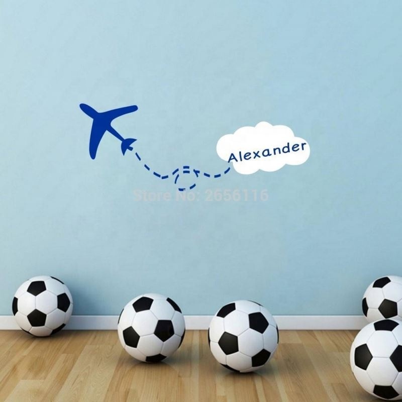 Personalized Airplane Wall Stickers Custom Boys Name Vinyl Art Decals for Kids Room