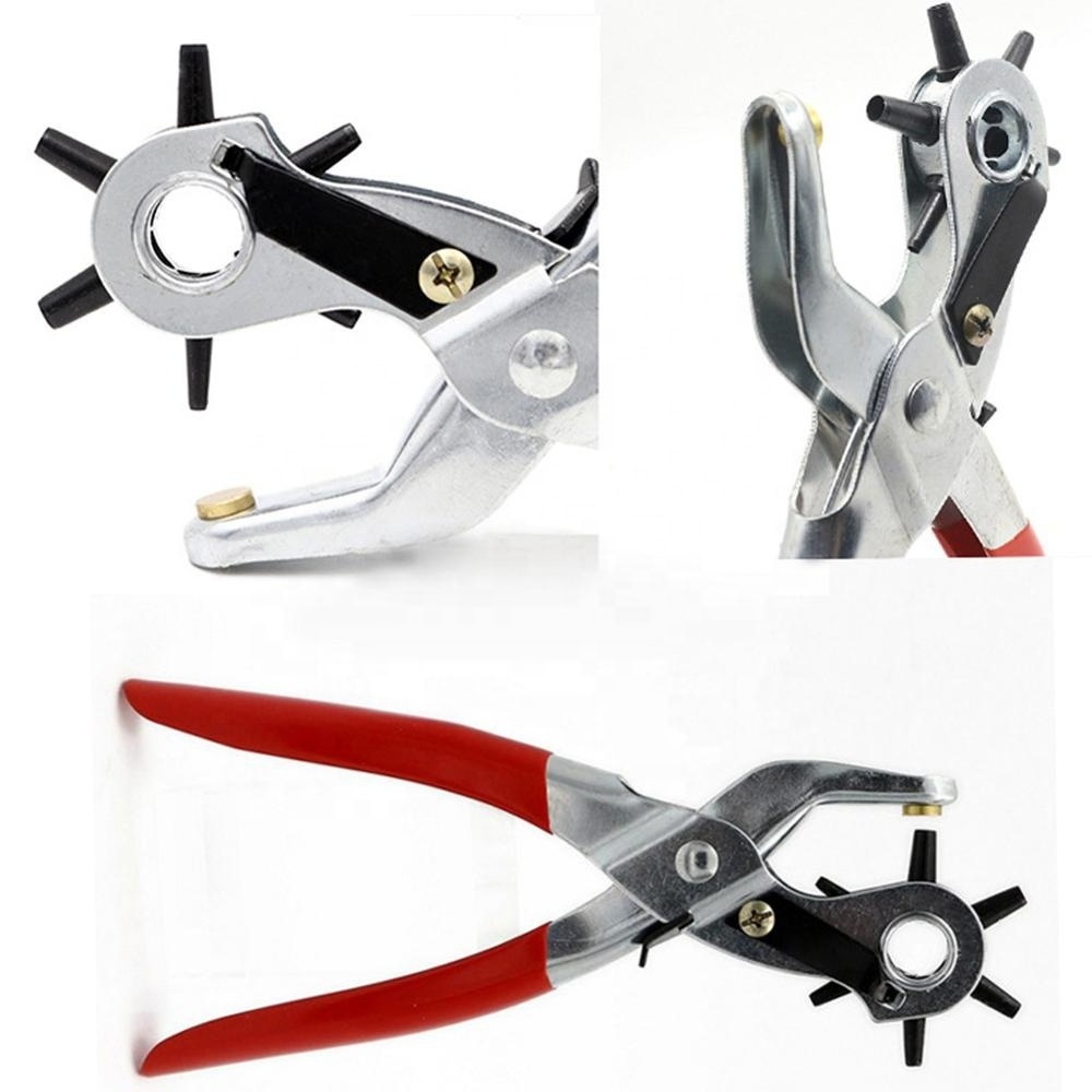 Revolving Leather Punch Plier Puncher 6 Sizes Round Hole Perforator Tool Make Hole Puncher for Watchband Card Leather Belt