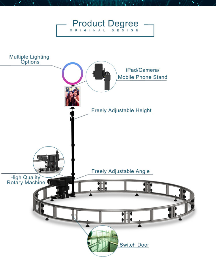 Ringlight tablet dslr rotating bullet time ipad photobooth stand video booth circle trackstar 360 spin camera 360 photo booth