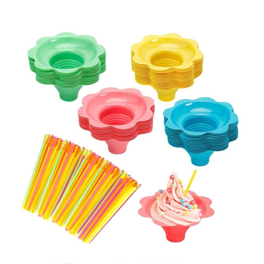 12oz (700ml) colorful plastic cup flower snow cone bowl shave ice cups for party birthday beach