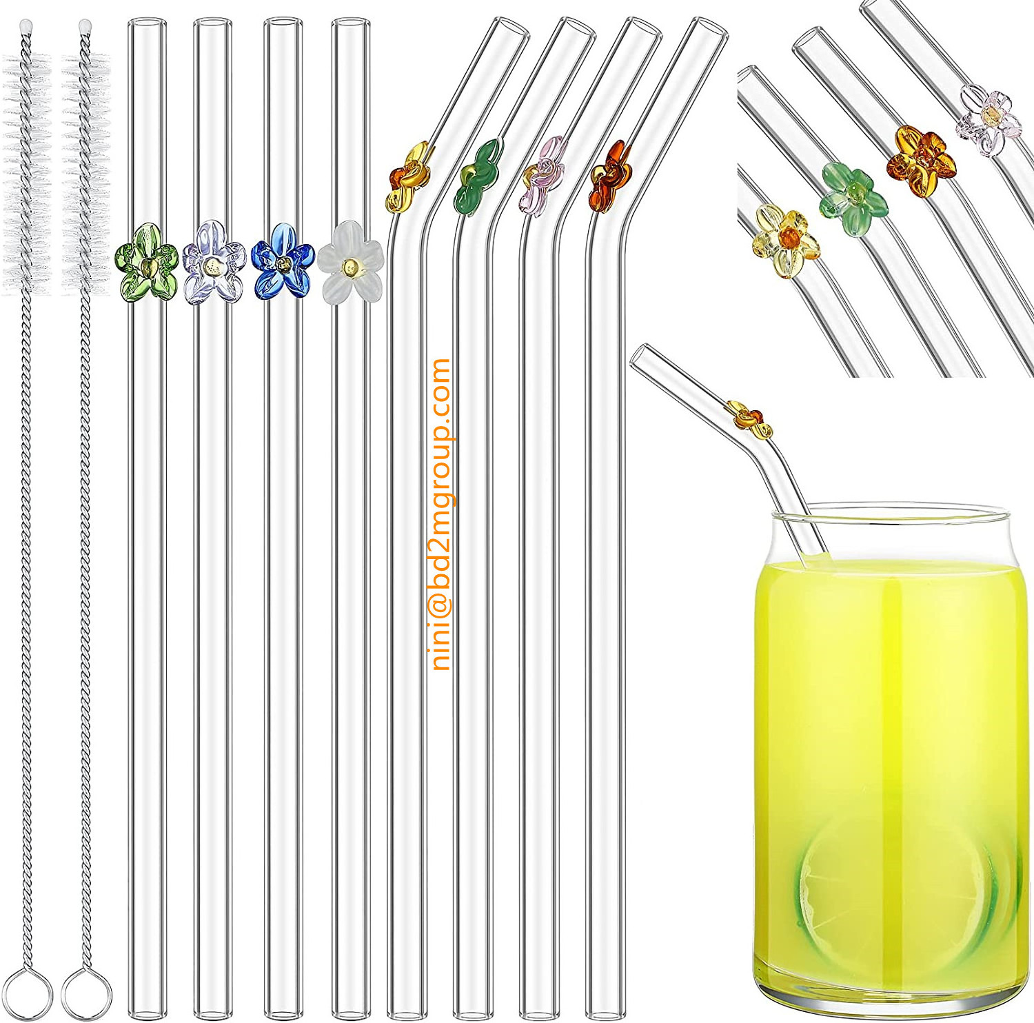 Reusable Cute Clear Glass Straws Bent Drinking Straws With Charm Hook For Beverages Smoothies and Cocktail 2023 hot new arrivals