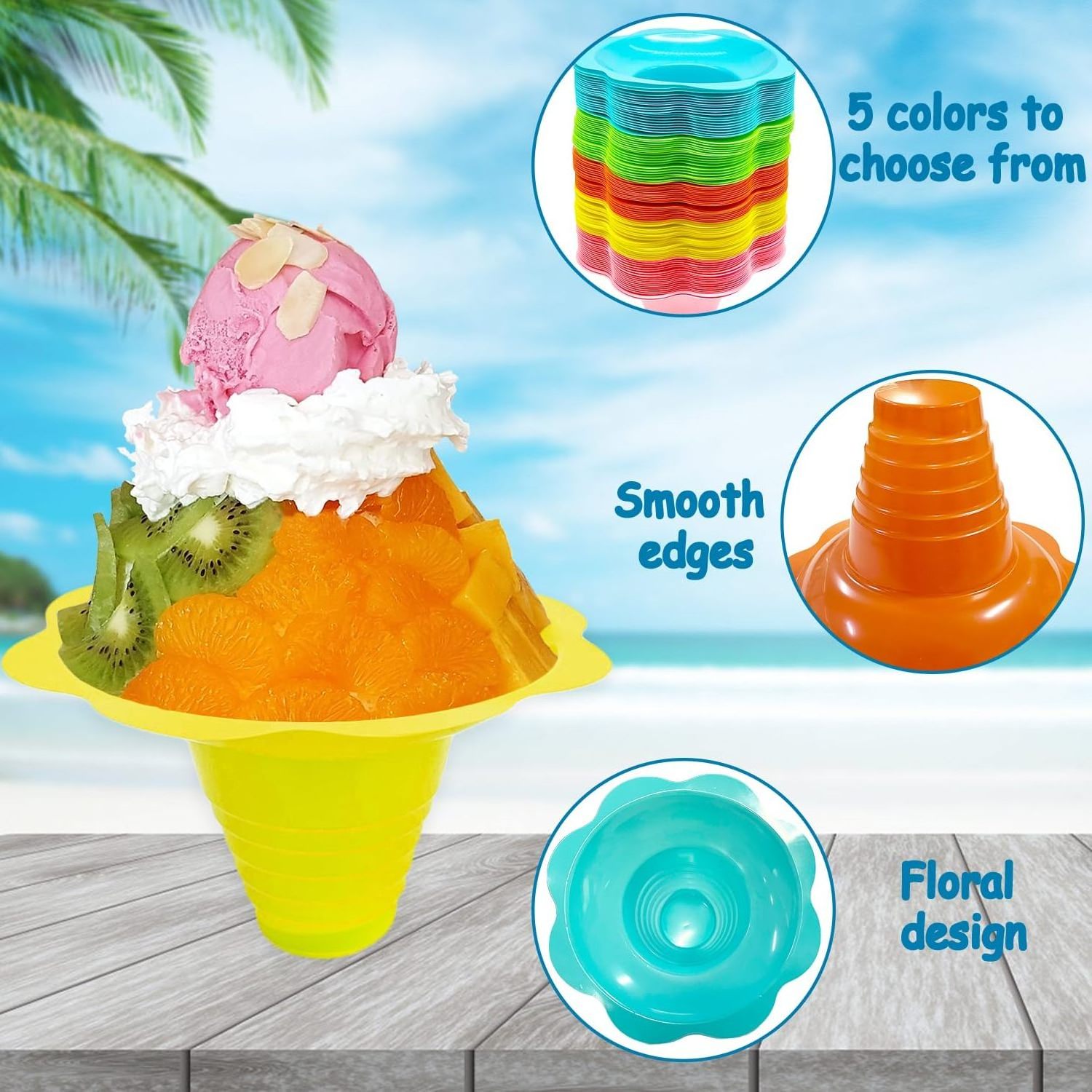 12oz (700ml) colorful plastic cup flower snow cone bowl shave ice cups for party birthday beach