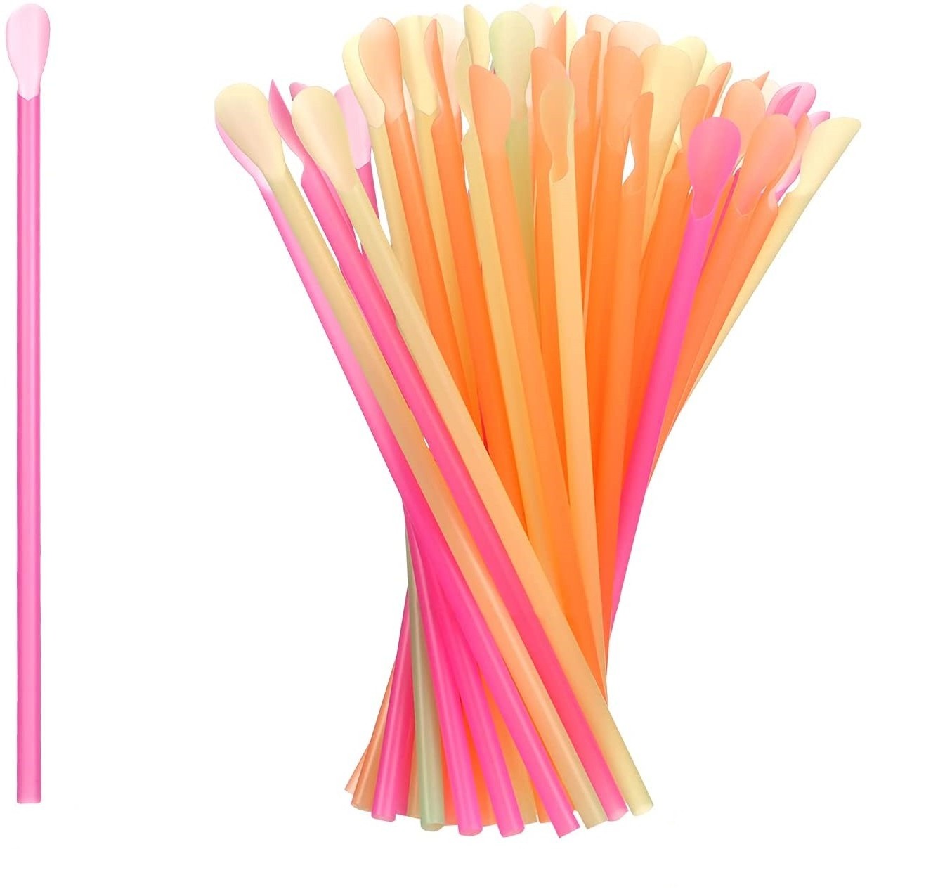 Multi-color spoon straws scoop snow cone straws shave-ice milkshake disposable straw with spoon