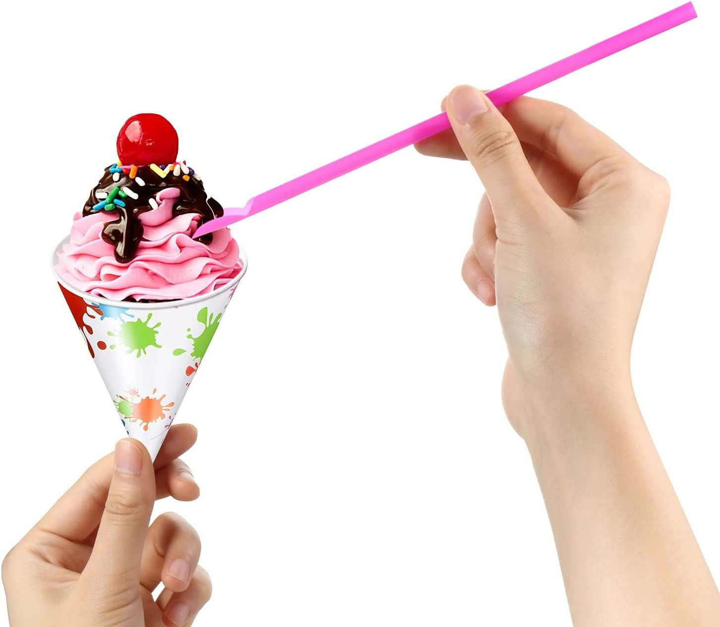 Multi-color spoon straws scoop snow cone straws shave-ice milkshake disposable straw with spoon