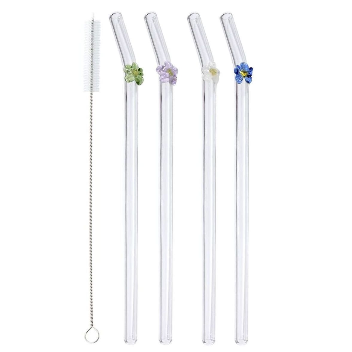 Reusable Cute Clear Glass Straws Bent Drinking Straws With Charm Hook For Beverages Smoothies and Cocktail 2023 hot new arrivals