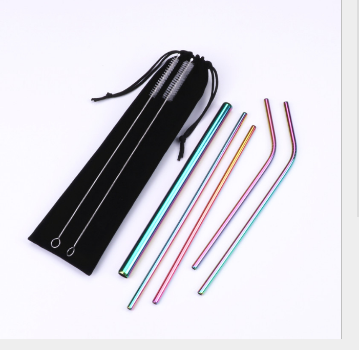 Eco-Friendly Custom Reusable 304 Stainless Steel Beach Drink Straw Set 6/8mm Diameter with Cleaning Brush for Bars