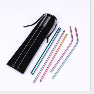 Eco-Friendly Custom Reusable 304 Stainless Steel Beach Drink Straw Set 6/8mm Diameter with Cleaning Brush for Bars