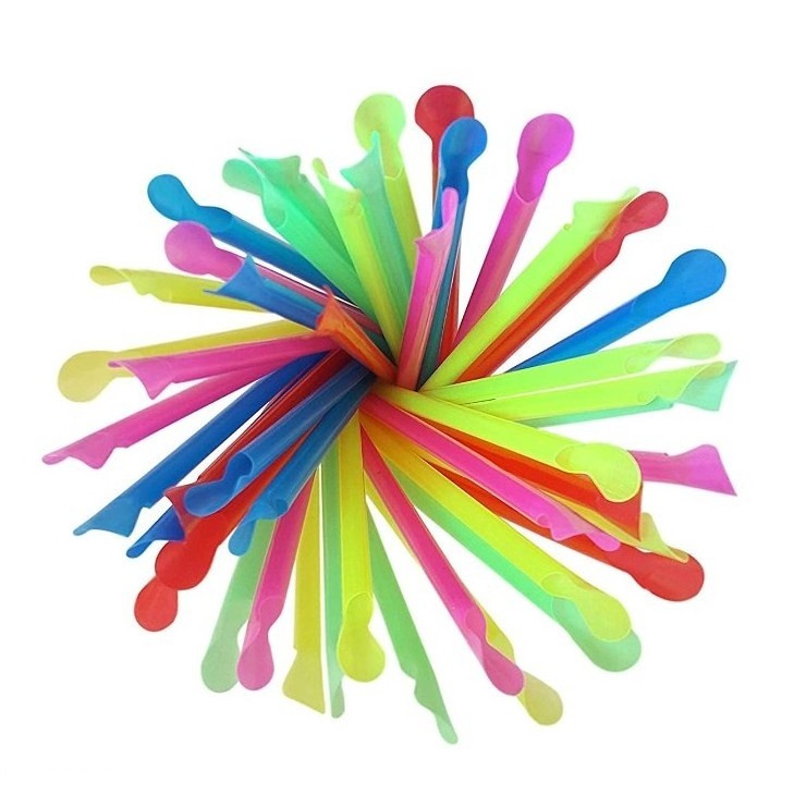 Multi-color spoon straws scoop snow cone straws shave-ice milkshake disposable straw with spoon