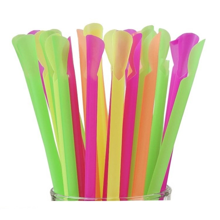 Multi-color spoon straws scoop snow cone straws shave-ice milkshake disposable straw with spoon