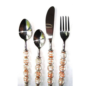 Home Hotel Restaurant Use Tableware Flatware And Cutlery Set with Acrylic Handle Round Shaped Beads Handle Cutlery Set