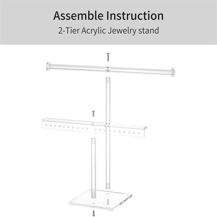 Jewelry Holder 2-Tier Necklace Stand Acrylic T-bar Jewelry Tower for Hanging Necklace Earring Bracelets