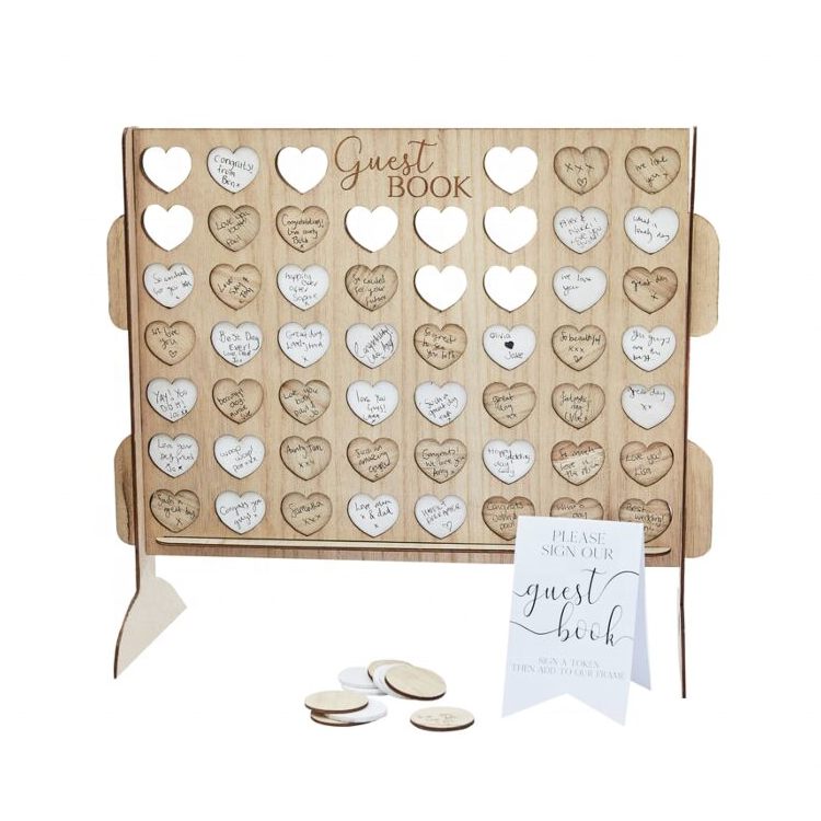 Wooden Four in a Row Wedding Guest Book Alternative Wood Board Game Connect 4