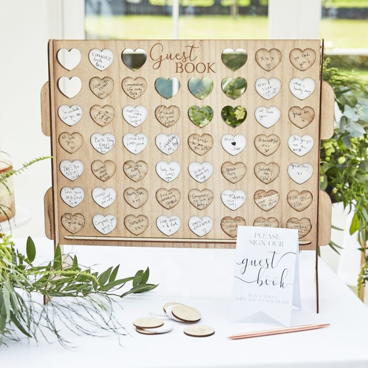 Wooden Four in a Row Wedding Guest Book Alternative Wood Board Game Connect 4