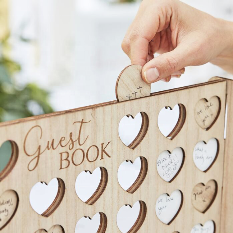 Wooden Four in a Row Wedding Guest Book Alternative Wood Board Game Connect 4