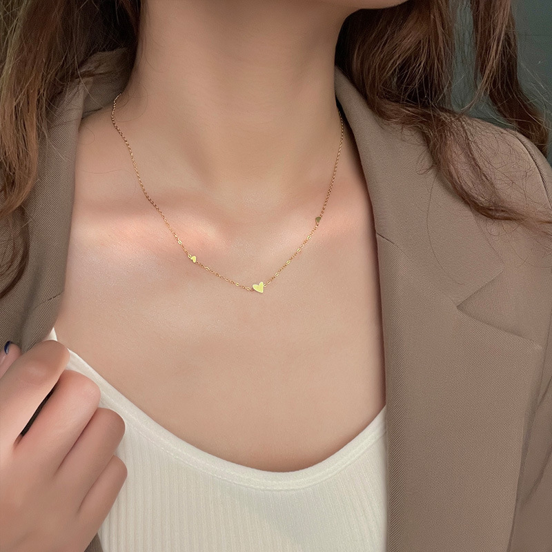 HOVANCI Minimalist Jewelry Love Heart Necklace Stainless Steel Jewelry 18K Gold Plated Clavicle Chain Necklace