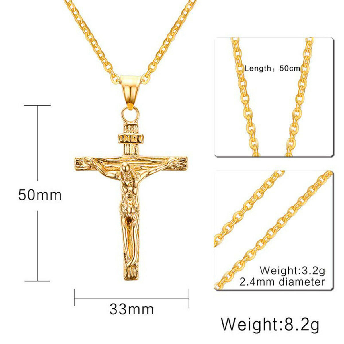 HOVANCI Christian Jesus Mary Cross Pendant 18K Gold Plated Stainless Steel Chain Men Religious Necklace