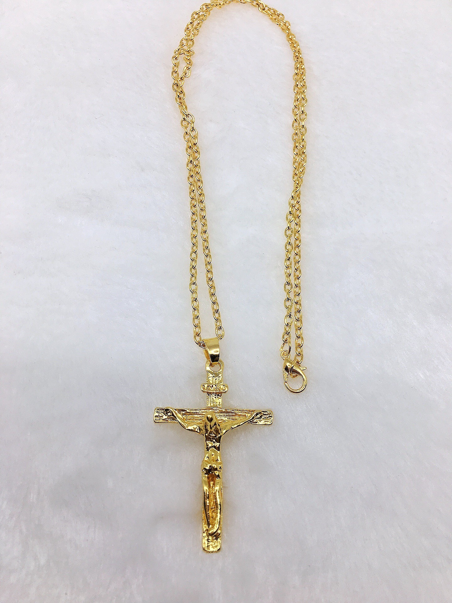 HOVANCI Christian Jesus Mary Cross Pendant 18K Gold Plated Stainless Steel Chain Men Religious Necklace