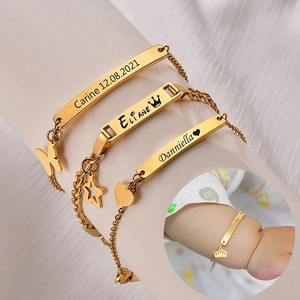 HOVANCI Personalized Custom Names Bangle Bracelet Baby Stainless Steel Butterfly Star Pendant Gold Plated Bracelet for Kids