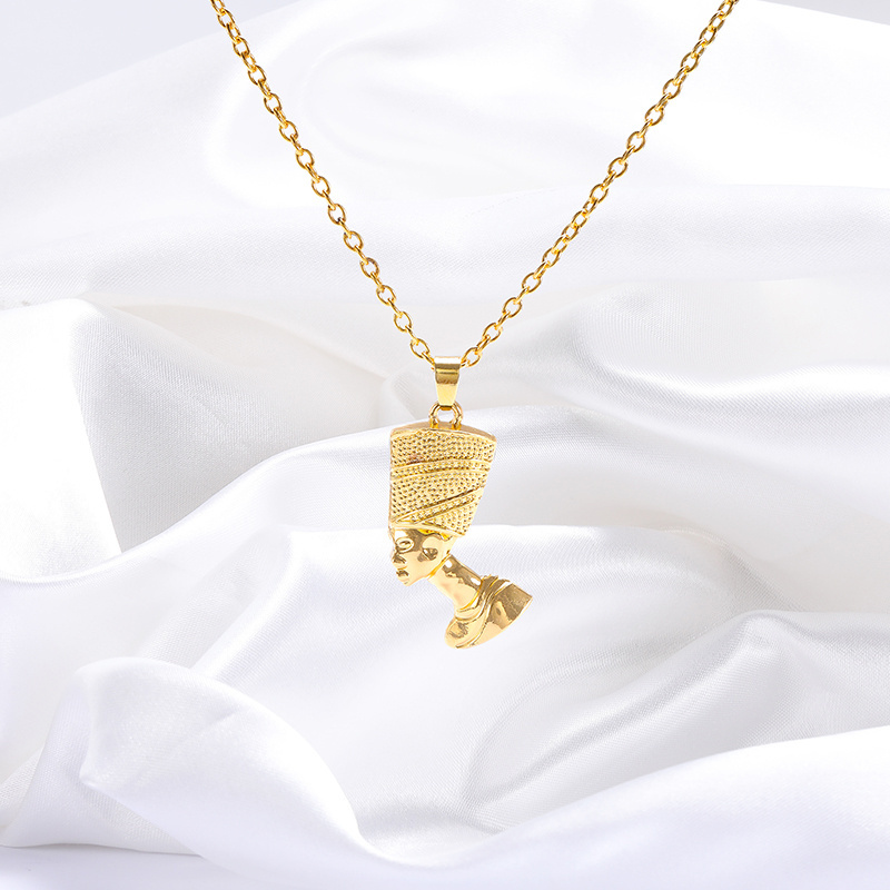 HOVANCI Silver Gold Nefertiti Pharaoh Pendant Necklace Ancient Egyptian Queen Pendant Necklace for African Hip Hop Jewelry