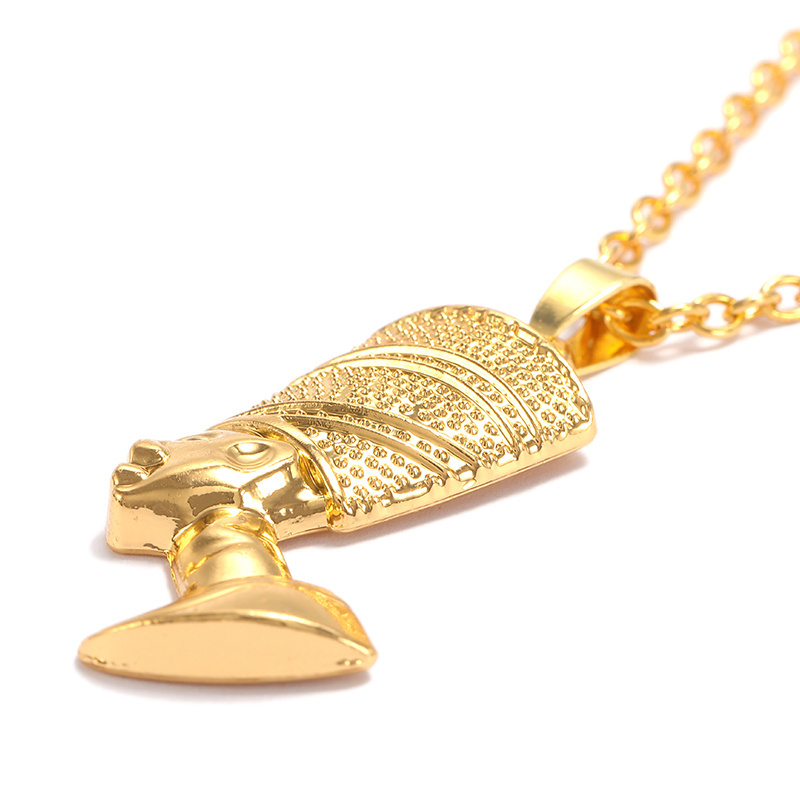 HOVANCI Silver Gold Nefertiti Pharaoh Pendant Necklace Ancient Egyptian Queen Pendant Necklace for African Hip Hop Jewelry