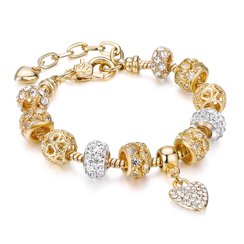 HOVANCI Luxury design Women Bracelet  Gold color Beaded Bracelet Silver Crystal Charm Bracelet for Women