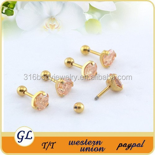 ES01119 gold plated white stone stud earrings