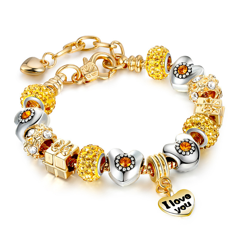 HOVANCI Luxury design Women Bracelet  Gold color Beaded Bracelet Silver Crystal Charm Bracelet for Women