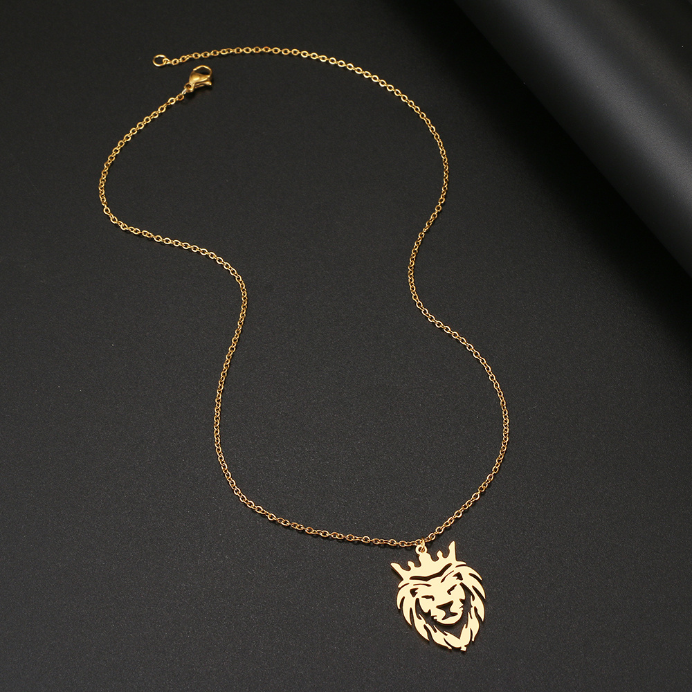 Stainless Steel Necklaces Crown Lion King Animal Pendant Men's Chain Choker Fashion Necklace For Women Jewelry Party Men Gifts