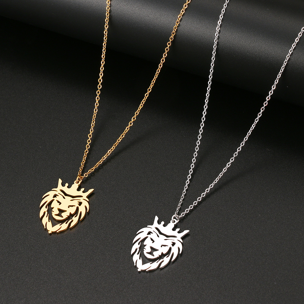 Stainless Steel Necklaces Crown Lion King Animal Pendant Men's Chain Choker Fashion Necklace For Women Jewelry Party Men Gifts