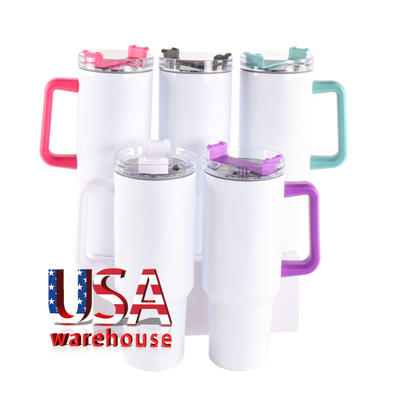 USA Warehouse Wholesale Bulk Custom Stainless Steel 40 Oz 40Oz Ounce Insulated Travel Mug Tumbler With Handle And Straw Lid