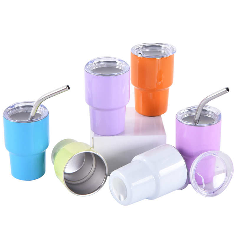 New 2oz 3oz Sublimation Mini Shot Macaron Tumbler with Straw Lid Stainless Steel Sublimation Mini Blanks Mini Shot Cups