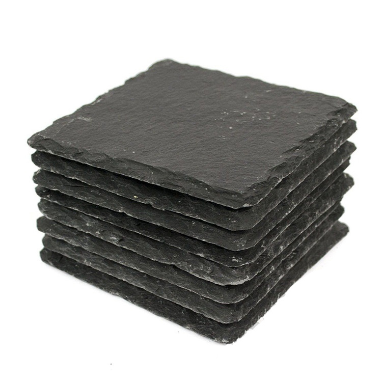 Wholesale Black Non-Slip Engraving  Drink Slate Stone Bulk Coasters Set Round Blank Gift Box With Holder