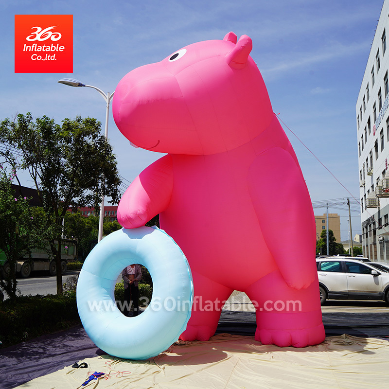 Custom advertising big inflatable balloon animal cartoon mascot giant inflatable pink hippo  balloons