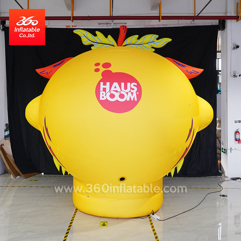 Custom design giant advertising inflatable animal cartoon big lemon- tiger head sculpture with air blower for events