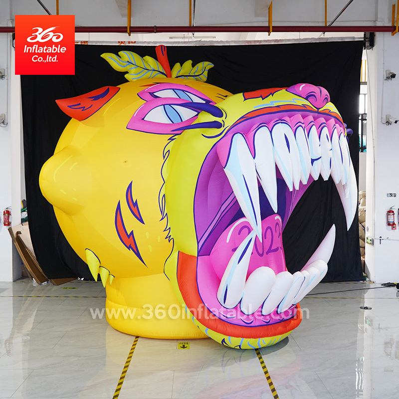 Custom design giant advertising inflatable animal cartoon big lemon- tiger head sculpture with air blower for events