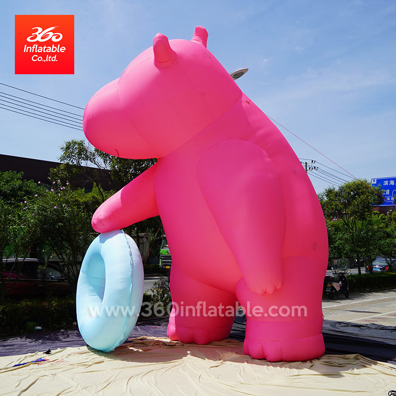 Custom advertising big inflatable balloon animal cartoon mascot giant inflatable pink hippo  balloons