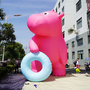 Custom advertising big inflatable balloon animal cartoon mascot giant inflatable pink hippo  balloons