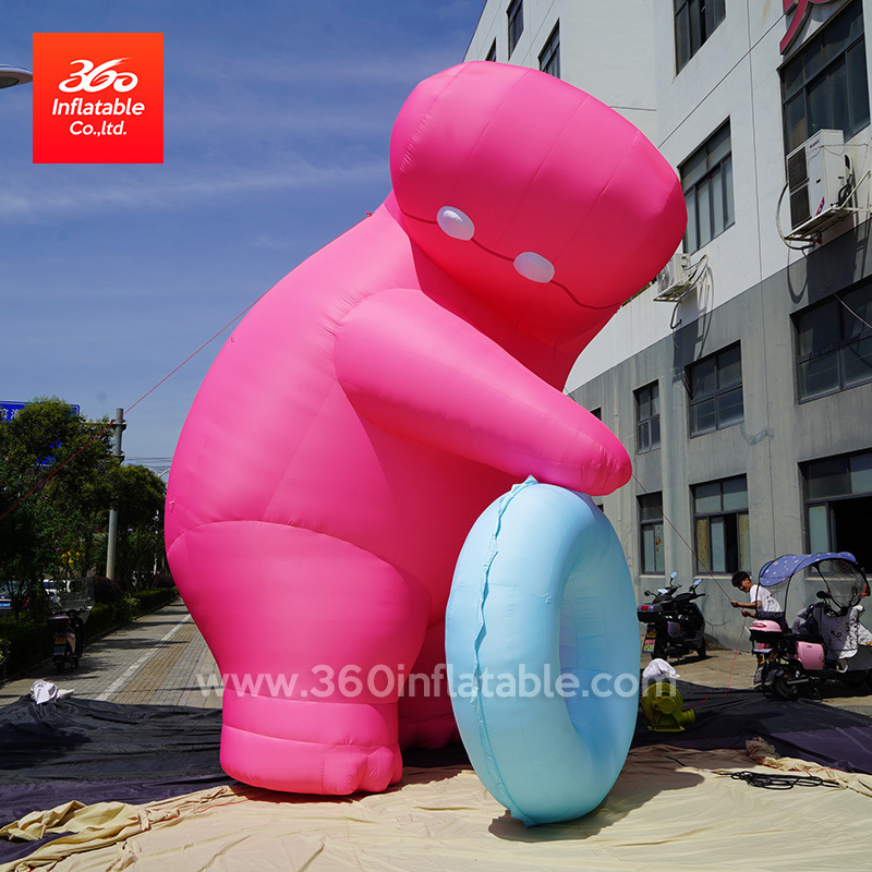 Custom advertising big inflatable balloon animal cartoon mascot giant inflatable pink hippo  balloons