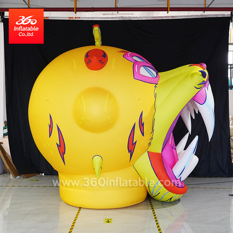 Custom design giant advertising inflatable animal cartoon big lemon- tiger head sculpture with air blower for events