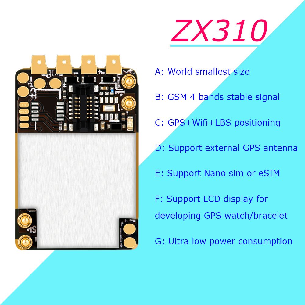 ZX310 world smallest micro GSM GPS tracking chip compatible with nano sim and eSIM for developing pet GPS trackers