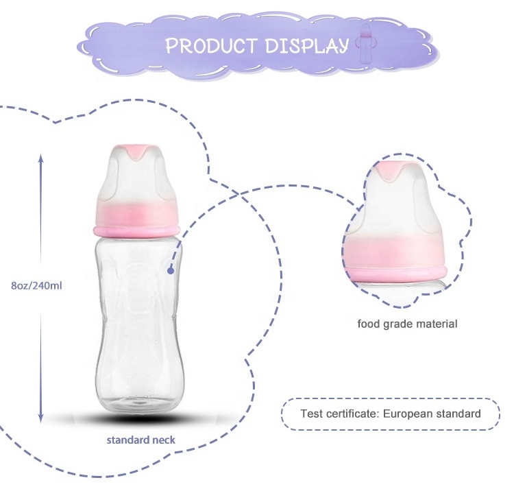 Baby Bottles Custom Design Food Grade 240ml PP Baby Nursing Infant Feeding Water Bottle