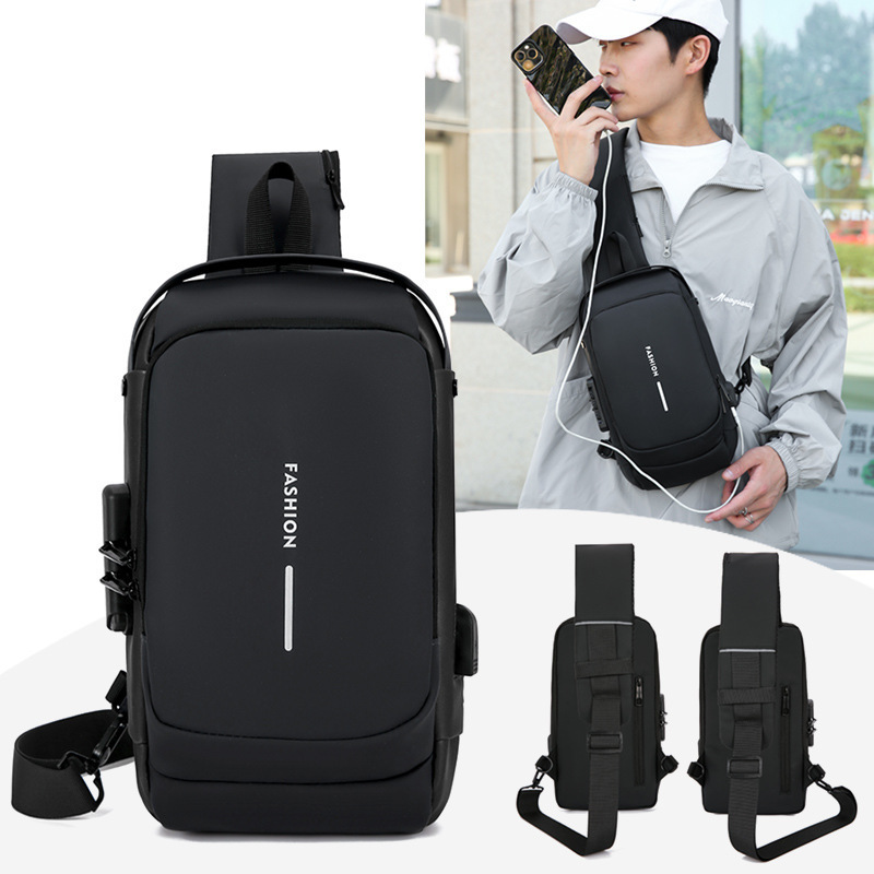 Custom logo Waterproof Anti Theft Password Lock Chest Bag Usb Crossbody Sling Bags Sac Pour Homme Men Crossbody Bag For Men