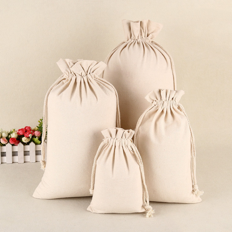 Hot Sale Jewelry Gift Drawstring Bags Wedding Mini Cotton Muslin Drawstring Pouch Rice Shopping Canvas Tote Bags