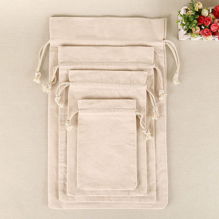 Hot Sale Jewelry Gift Drawstring Bags Wedding Mini Cotton Muslin Drawstring Pouch Rice Shopping Canvas Tote Bags