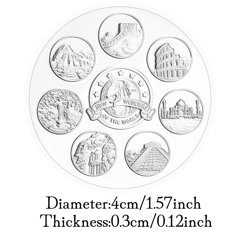 New Seven Wonders of The World Collectible Silver Plated Souvenir Coin Collection Art Creative Gift Commemorative Coin