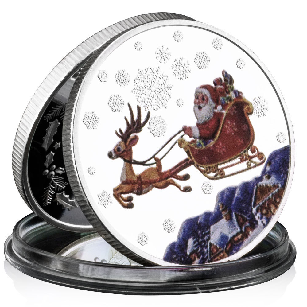 Merry Christmas Commemorative Coins Silver Plated Santa Claus Wishing Coin Happy New Year Home Decorations