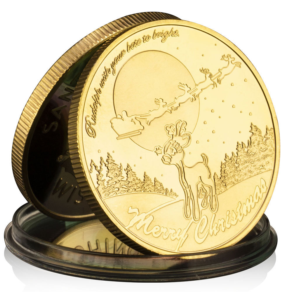 Gold Plated Santa Claus Wishing Coin Commemorative Coins Merry Christmas Gift for Kids Commemorative Coins Happy New Year