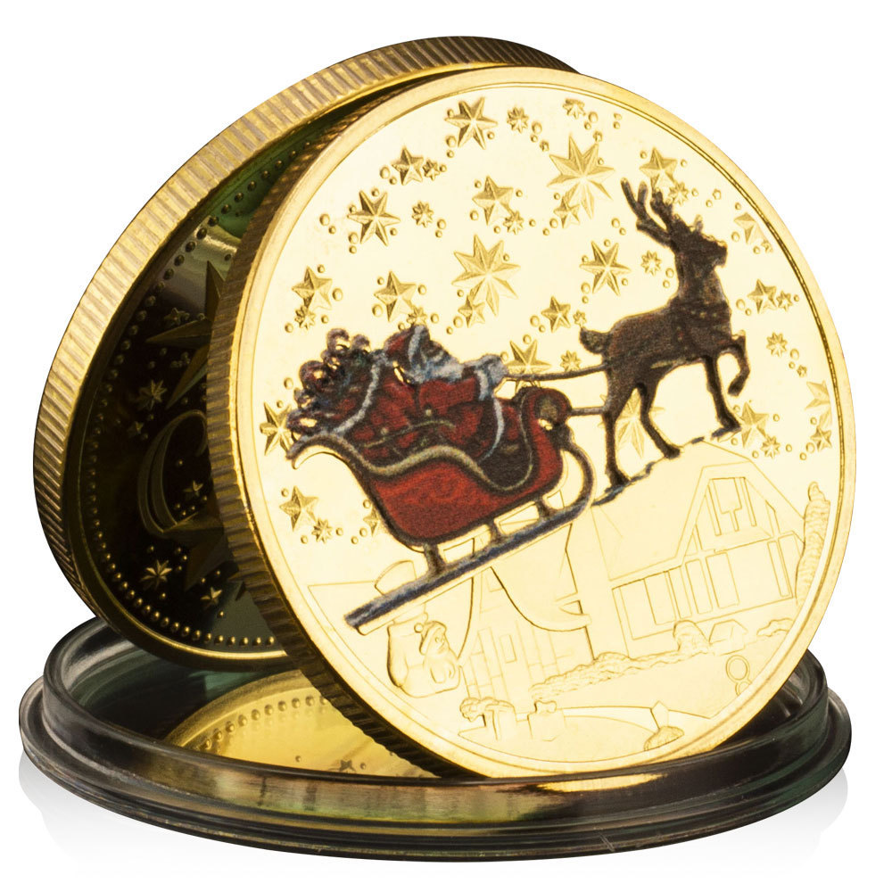 Merry Christmas and Happy New Year Gold Plated Commemorative Coins Santa Claus Wishing Coin Souvenirs and Gift for Christmas