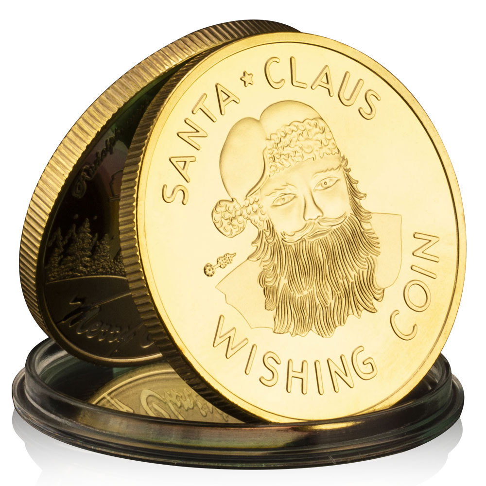 Gold Plated Santa Claus Wishing Coin Commemorative Coins Merry Christmas Gift for Kids Commemorative Coins Happy New Year