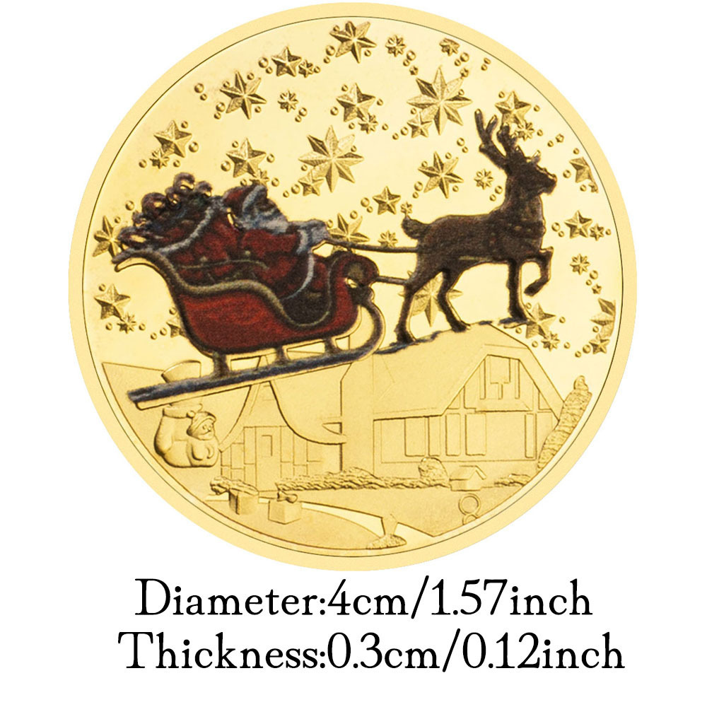 Merry Christmas and Happy New Year Gold Plated Commemorative Coins Santa Claus Wishing Coin Souvenirs and Gift for Christmas